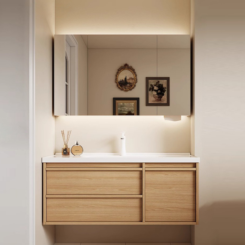 Japanese Furniture Hardware - Japanese-style ceramic integrated basin bathroom cabinet